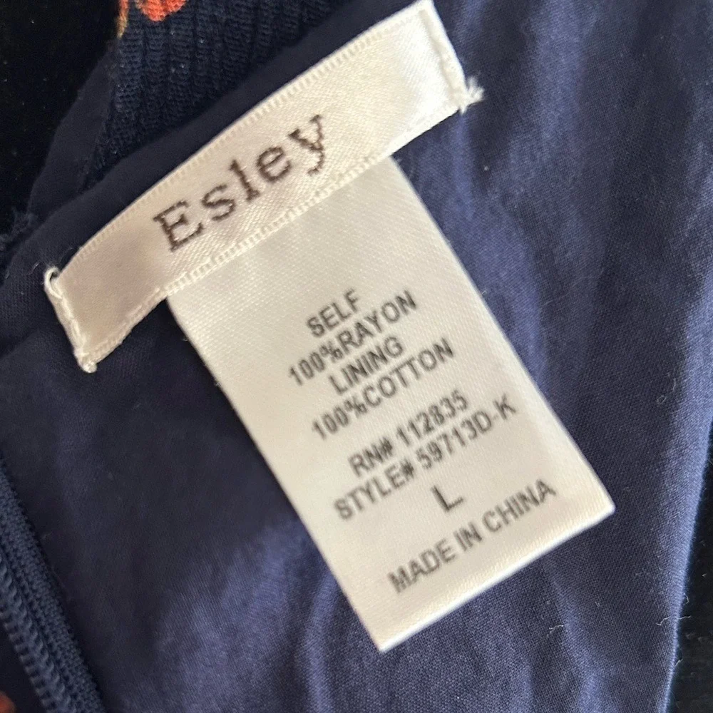 Esley‎ Dress Blue Pink Floral Lace Up Sides Size L Coquette Western Boho